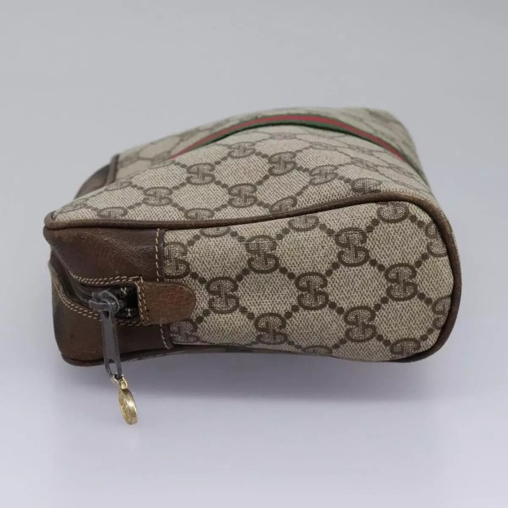 GUCCI GG Supreme Web Sherry Line Clutch Bag PVC Beige Red Green Auth - Picture 11 of 16